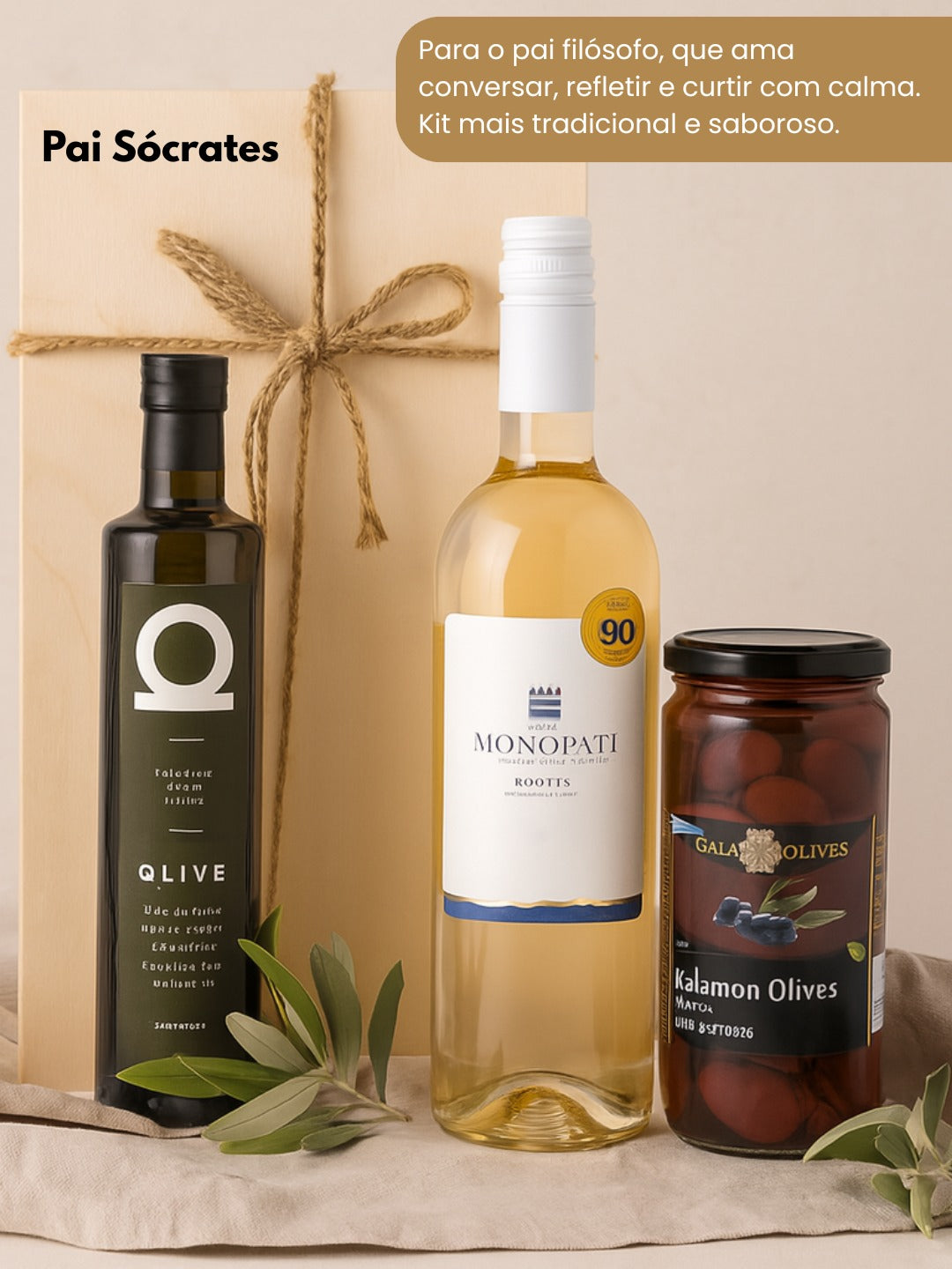 Pai Sócrates - Kit Vinho Grego, Azeite e Azeitona Kalamata