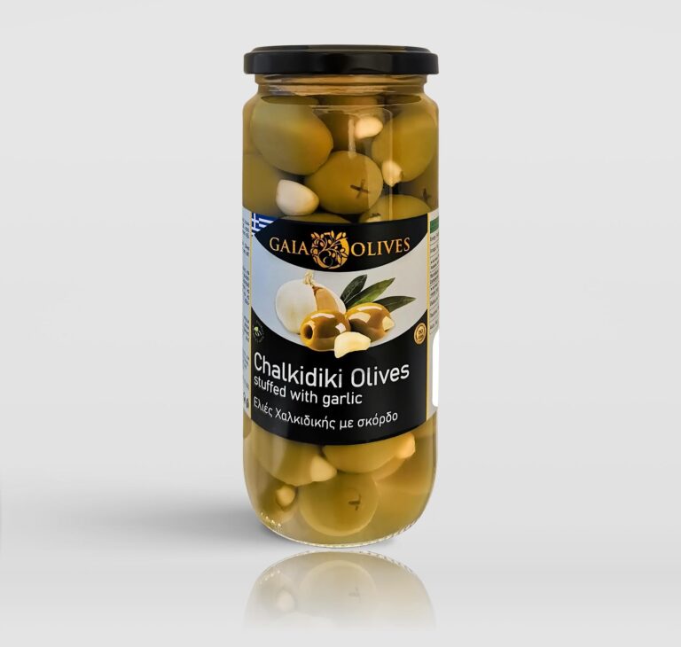 Aceitunas verdes Halkidiki rellenas de ajo colosal
 140 PET 1,5 litros/0,9 kg